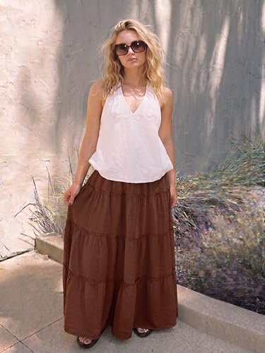 Lepunuo Boho Tiered Ruffle Maxi Skirt Pockets High Waist Party — view 2
