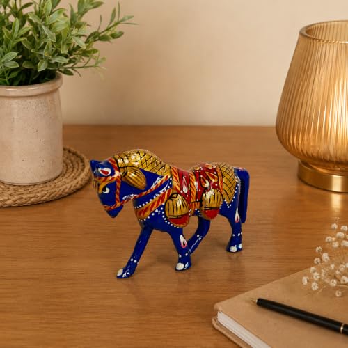 Image of eCraftIndia Handcrafted Multicolor Horse Showpiece for Home Decor | Traditional Rajasthani Painted Horse Figurine | Decorative Table Accent, Office Desk Decor & Gifting Item