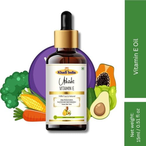 Image of Khadi Vitamin E Essential Oil 15 ml | Pure & Natural | For Scalp Care, Skin Tightening & Fine Lines | Anti Aging Properties | Oil for Face | All Skin Types | Aromatherapy for Men & Women