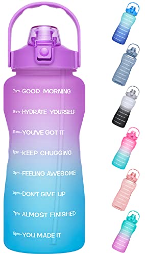 MEITAGIE 2.2 Litre Large Water Bottle with Time Marker, Leakproof Half Gallon 2.2L Drink Bottle with Straw & Handle,Ensure You Drink Enough Water Daily for Fitness,Gym and Outdoor Sports