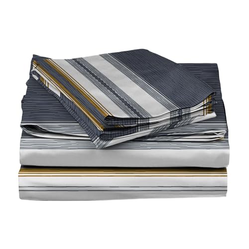Image of BLISSHOME SoftTouch 150TC Cotton King Size Printed Bedsheet with 2 Pillow Covers for Double Bed, Silky Smooth Bedding Set, Breathable, Easy Maintain, Geometric Pattern - Grey (228cm X 274cm)