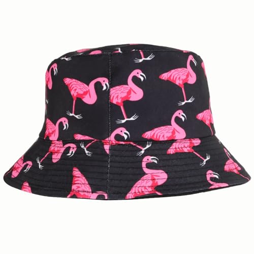 Kaempe Flamingo Hut Fischerhut Herren und Damen, Anglerhut Lustig, Fischerhut Lustig, Bucket Hat, Sonnenhut 2 in 1 Wendbares Sommerhut Hut for Damen Herren