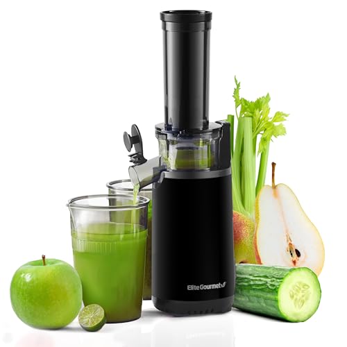 Comparison: Best Juicer For Nutrients 3 Elite Gourmet EJX600 Compact Small Space-Saving Masticating Slow Juicer Cold Press Juice Extractor, Nutrient and Vitamin Dense, BPA-Free Tritan, Easy to Clean, 16 oz Juice Cup, Charcoal Grey