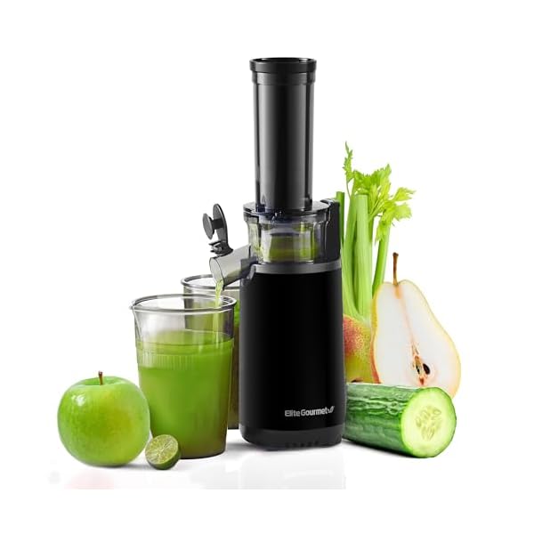 Elite Gourmet Masticating Juicer Machines, 12-inch Juicer, Masticating Cold Press Juicer Machines, Juicer for Vegetables and Fruits, Easy to Clean Juicer, Charcoal Grey