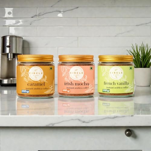 Image of The Circle Of Aroma Signature Instant Coffee Combo Pack | Arabica Coffee | Rich Aroma & No Added Sugar | Irish Mocha, Vanilla & Caramel Flavours | 50g Each Flavours (25 Cups) | Enjoy Hot or Cold