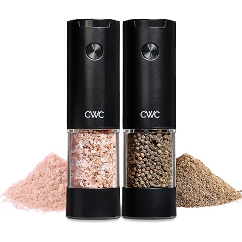 COOK WITH COLOR Set Of 2 Electric Salt And Pepper Grinder Set, Pepper Mill Shakers, Automatic Adjustable Coarseness, For Peppercorns, Spices, Battery, Led Light, 6.3" x 3" x 7.7", Black