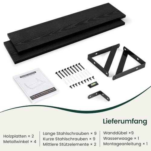 KovaScape Schweberegal, Tiefes Rustikales Bücherregal 80x20 cm, 2er Set, Schwere Metallträger, Holz Wandregal für Wohnzimmer, Küche, Ecke… – Ansicht 3