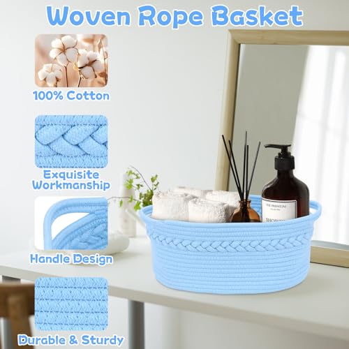 SelfTek Gift Basket Hamper Kit, Blue Rope Basket with Cellophane Bags, Raffia and Pull Bows Woven Storage Baskets Empty Gift Hamper for Shower, Wedding, Birthday, 33 x 24 x 15 cm - Image 2