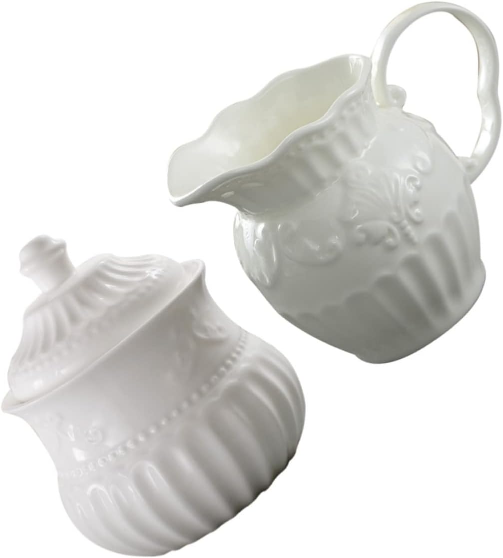 1 Set 2pcs Ceramic Milk Jug Glass Terrarium with Lid Glass Sugar Bowl with Lid Glass Pitcher with Lid Gravy Pourer Ceramic Creamer Kitchen Canister Container Coffee Cup C