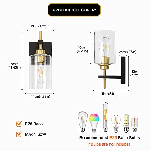 Dsmjfu Modern Bathroom Vanity Lights,Black And Gold Wall Sconce,Bathroom Wall Light Fixture With Thicker Glass Shade For Mirror Bedroom Living Room Hallway Cabinet Porch #TOP6