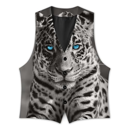Leopard with Blue Eyes Men's Suit Vest Slim Fit V-Ncek Waistcoat Business Casual Vest3