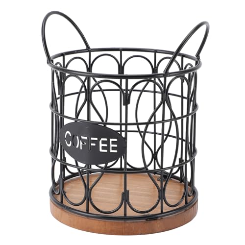 Fafeims Porta Cialde caffè con Base in Legno, Design Robusto in Filo Metallico per Piano di Lavoro della del Bar, Arredamento Moderno e Affascinante (BLACK)