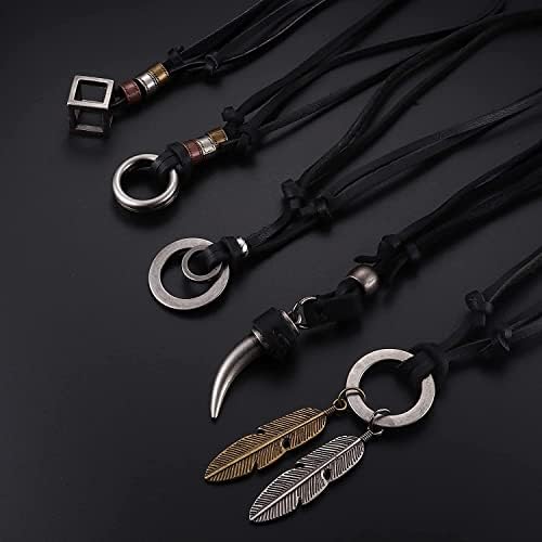 MILACOLATO 5Pcs Leather Necklace for Men Women Vintage Feather Cube Chain Necklace Adjustable