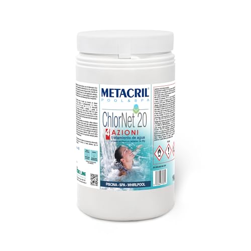 Chlore (tricloro 90/20) en pastilles de 20 GR. 4 Actions – multiazione à Dissolution Lente pour Piscine, Spa et Jacuzzi. Chlor Net 20 4 Actions. 1 kg.- expédition immédiate