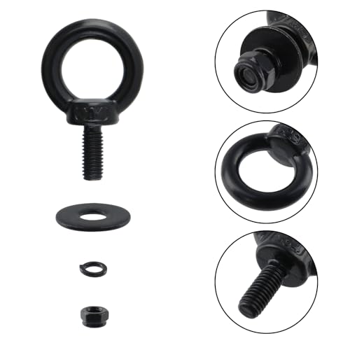 Image of Antrader Lifting Shoulder Eye Bolts,Eye Bolts with Nuts,M5,Black | Stainless Steel Machinery Shoulder Lifting Eye Bolt with Lock Nuts,Lock Washers,Flat Washers