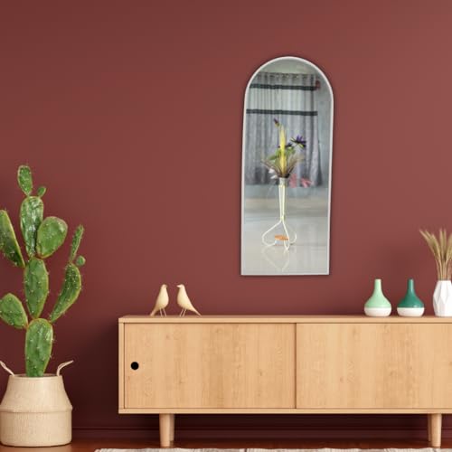Image of Quality Glass Modern Elegance Semi Circle Wall-Mounted Mirror Metal Framed Wall Mirror Bathroom Mirror Living Room Mirror Home Decor Mirror 24 x 60 Inches White MF 90