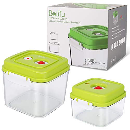 Belifu Vacuum Sealed Fresh Container Set with Vacuum Sealed Airtight Lid, Food Storage Reusable Accessory Starter Kit, Crack/Shatter/Odor/Stain Resistant, BPA Free, 2-Piece Bundle, Square