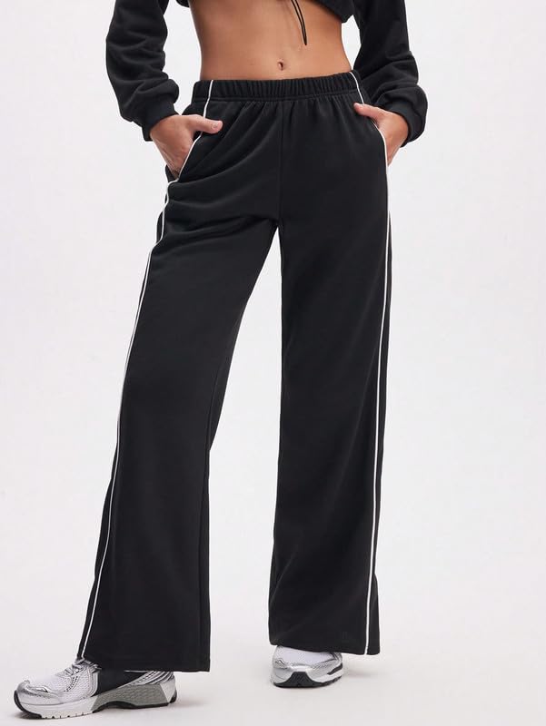 Image of Paralians Women's Straight Fit Polyester Track Pants with Contrast Side Piping | Elastic Waist Comfortable Sports & Casual Wear Bottoms