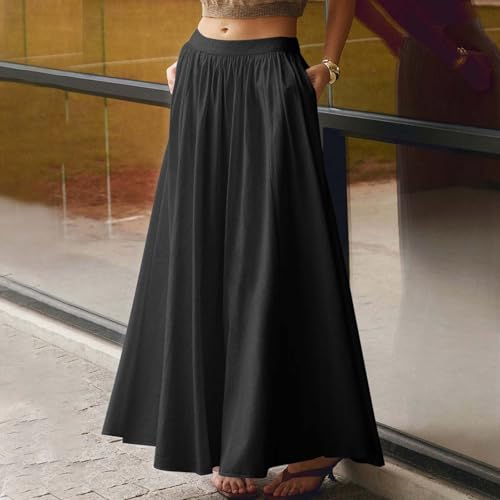 Womens Maxi Skirts with Pockets Summer A Line Skirts Flowy Beach Skirts Vacation Pleated Skirts Long Boho Skirts2