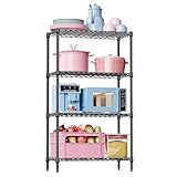 Picture of IZEUK 4 Tier Black Metal Storage Shelves, Heavy Duty Wire Shelving Rack for Garage, Kitchen, Bathroom, or Laundry Organization, 1000 lbs Capacity, 13.8" D x 35.4" W x 59.5" H
