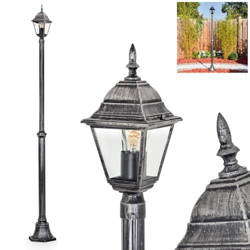 HOFSTEIN Kandelaber Naofe, Außenwegeleuchte aus Metall/Glas in Schwarz/Silber/Klar, verstellbare Wegeleuchte im Vintage/Antik/Landhaus-Design für Garten, Außenbereich, Hof, Höhe 196 cm, 1 x E27, IP44