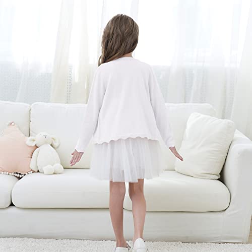 Girls’ Cardigan Sweaters Long Sleeve School Uniforms Kids Casual Open Front Button Down Knit Jackets Tops，White，9-10Years #TOP2