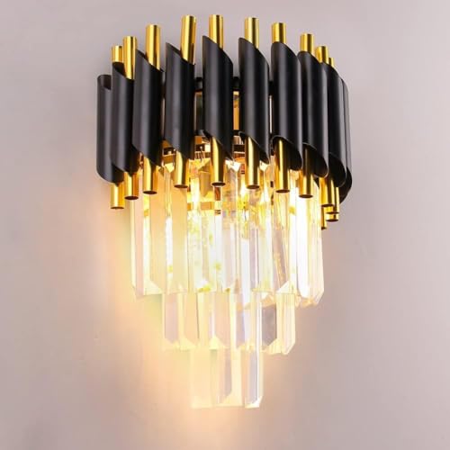 Image of 3 Layer Black Gold & Crystal LED Wall Light for Living Room, Bedroom & Home Decorative Wall Lamp for Cafe, Bar & Hotel (3 Layer Black Mamma WALL)