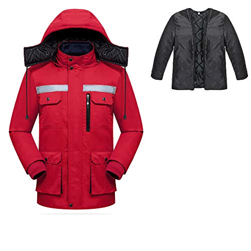 Security Work Jacket, 1pcs M/165 Red Winter Outdoor Work Coat Reflective Jacket Strips Visibility Workwear Safety Security Work Water-Resistant Jacket