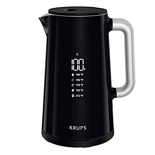 KRUPS BW801852 Smart Temp Digital Kettle Full Stainless Interior and Safety Off, 1.7-Liter, Black (Renewed)