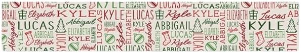 Personalization Universe Holiday Repeating Name Personalized Christmas Table Runner- 16" x 96"