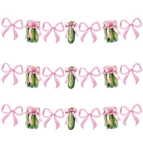 Epakh 3 Pack Pink Bow Pickle Birthday Banner Decoration Cucumber Themed Pink Kind of a Big Dill Coquette Party Birthday Wedding Bachelorette Under Paper Hanging Banner for Baby Shower