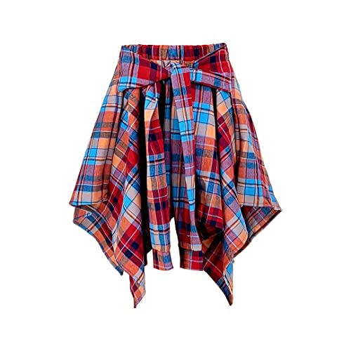 Plaid Skirts for Women's High Waisted Knot Front Asymmetrical Hem Mini Skater Skirt4