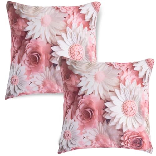 Image of HOKIPO 'Nature Muse 7D' Premium HD Printed Holland Velvet Cushion Cover for Sofa| 22x22 Inch (55x55 cm) | Pack of 2, Blush Bouquet (IN-924-D6*2)