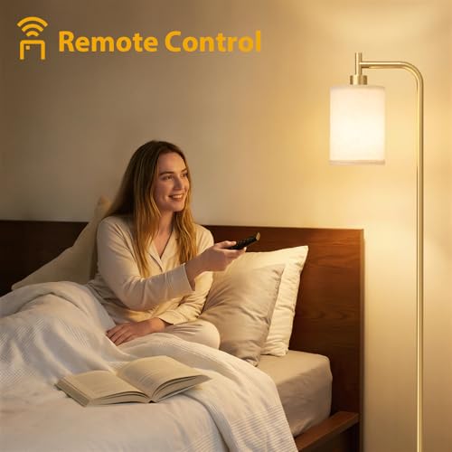 Image of Ziisee 64 inch Floor Lamp for Living Room with Remote Control, Beige Shade with Gold Pole, Dimmable Tall Lamps for Bedroom Office Corner, 9W LED Bulb Included