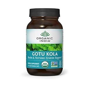 ORGANIC INDIA Gotu Kola Herbal Supplement – Adaptogen for Brain & Nervous System Support, Vegan, Gluten-Free, Kosher, USDA Certified Organic, Non-GMO, Calming, Mental Clarity – 90 Capsules