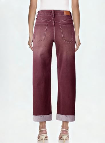 Image of Sidefeel Barrel Jeans for Women High Waisted Wide Leg Baggy Stretchy Trendy Raw Rolled Hem Capri Cropped Ankle Denim Pants
