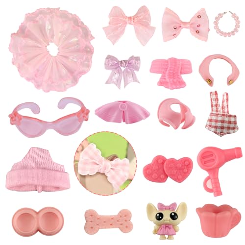 15 Pcs Miniature Pet Figure Accessories Set - Random Dress Clothes Bow Collar Food Drink for lps Shorthair Cat Collie Dachshund Cocker Spaniel Collectible Gifts