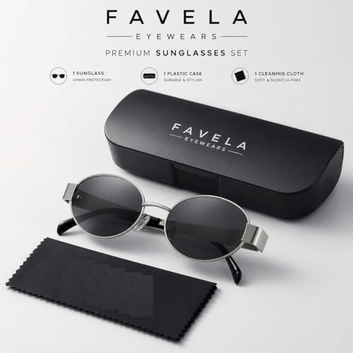 Image of FAVELA Retro Oval Sunglasses for Women & Men | Trendy Metal Sun Glasses Classic Shades | UV400 Protection Retro Oval Sunglasses Vintage Style.