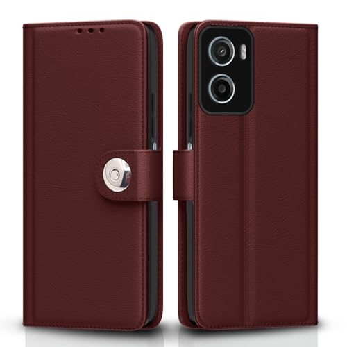 Image of Pikkme Flip Cover Leather Finish | Inside TPU with Card Pockets | Wallet Stand and Shock Proof | Complete Protection Button Flip Case for Moto G05(Brown)