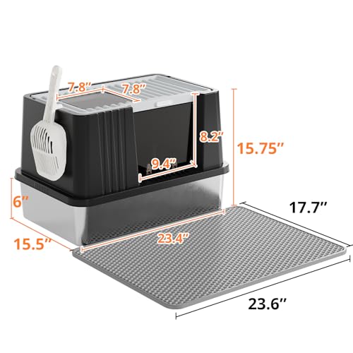 Caja de arena para gato XXL de acero inoxidable con tapa miniatura 4