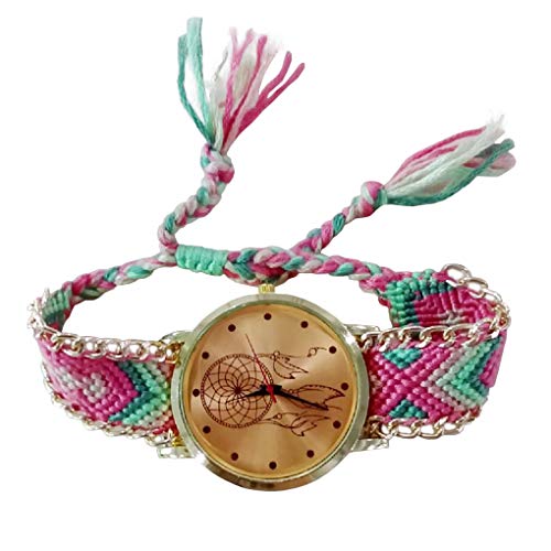Preisvergleich Produktbild Chowcencen Ethnische Art-Quarz-Uhr-Frauen-Damen Handgemachte geflochtenes Armband, handgewebt Armband handgewebte DIY Armbanduhr