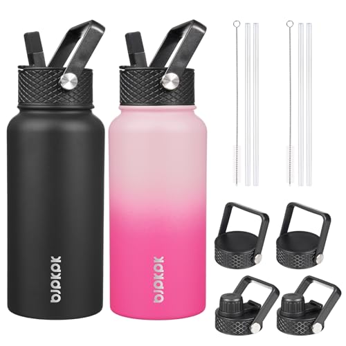 Image of BJPKPK 2 Pack 27oz Insulated Water Bottles with Straw Lids, Stainless Steel