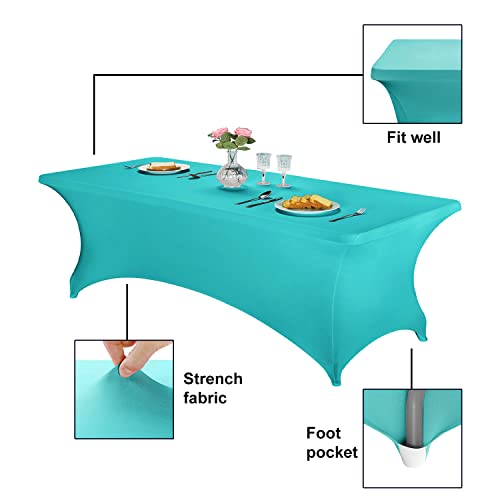 Image of FORLIFE Spandex Table Covers,Fitted Tablecloth for Rectangular Tables, Stretch Patio Table Covers, Universal Spandex Table Cover for Wedding, Banquet, Party (8ft, Turquoise)