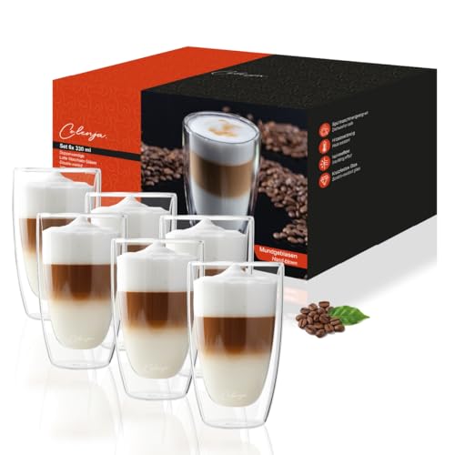 Colenja Doppelwandige Latte Macchiato Gläser - 6er Set 330ml - hochwertige Kaffeegläser kratzfestes Glas - Borosilikatglas - Spülmaschinengeeignet - Matcha
