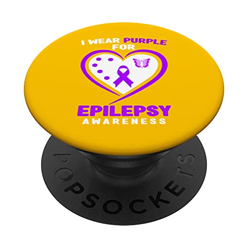 Epilepsy T-Shirt - I Wear purple For Epilepsy Awareness PopSockets Swappable PopGrip, Black