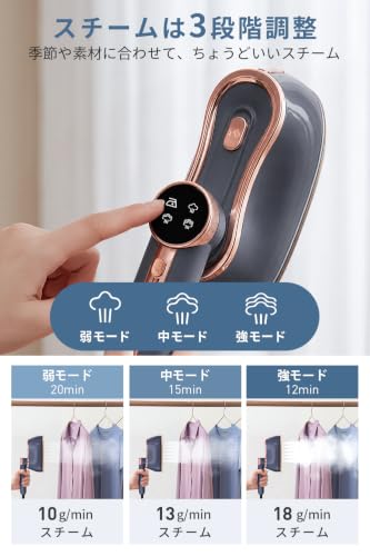 スチームアイロン ハンディ 【3段階スチーム量 スチーマー アイロン2WAY】 ハンガーにかけたまま シワ取り パワフル 4つモード グレー