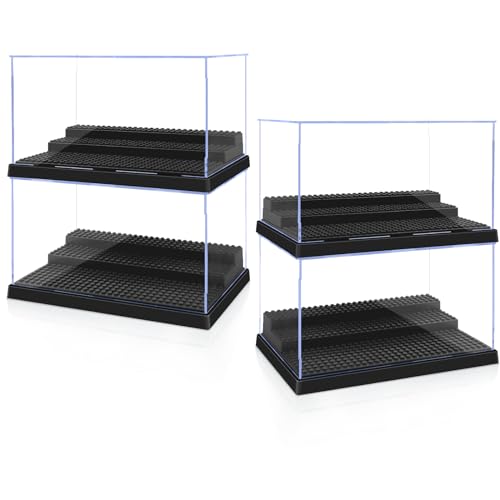Image of Display Cases for Minifigures, 4 Mini-Figure Display Boxes Fits for Block Figures, Minifigures Cases with 3 Removable Stands Fits for Lego 95% Minifigs, Characters and People, L, Black