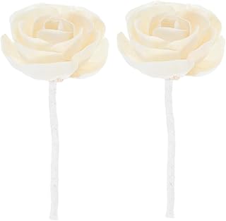 2pcs Faux Scented Flower Diffuser Sticks with Cotton Rope Wick Elegant Camellia Fragrance Oil Refill for Home Office and Bedroom Beige