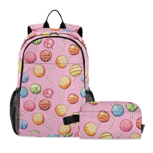 Cartoon Candy Backpack Lunch Bag Set for Travel Hiking Picnic, Backpacks with Insulated Lunch Box