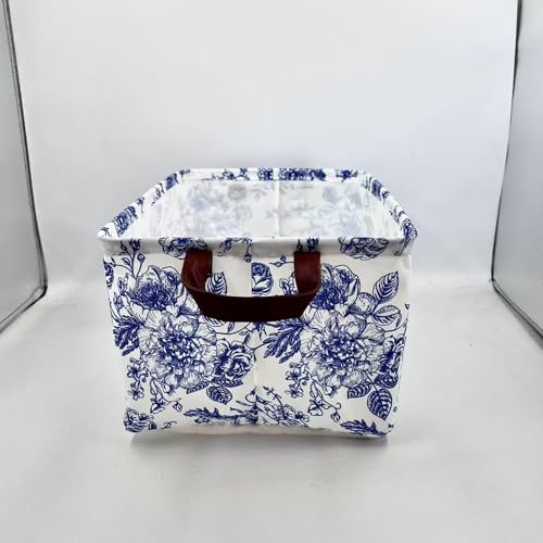 Image of Rectangle Storage Basket Cute Canvas Organizer Bin for Pet /Children Toys, Books, Clothes Perfect for Rooms /Playroom (Blue and White Porcelain)